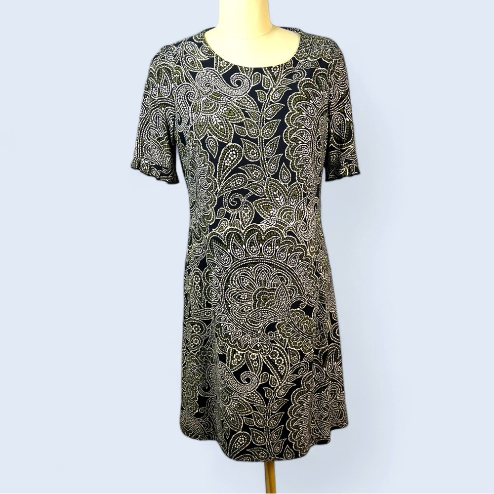 Tommy Hilfinger Olive, Black and cream paisley pattern dress sz 10